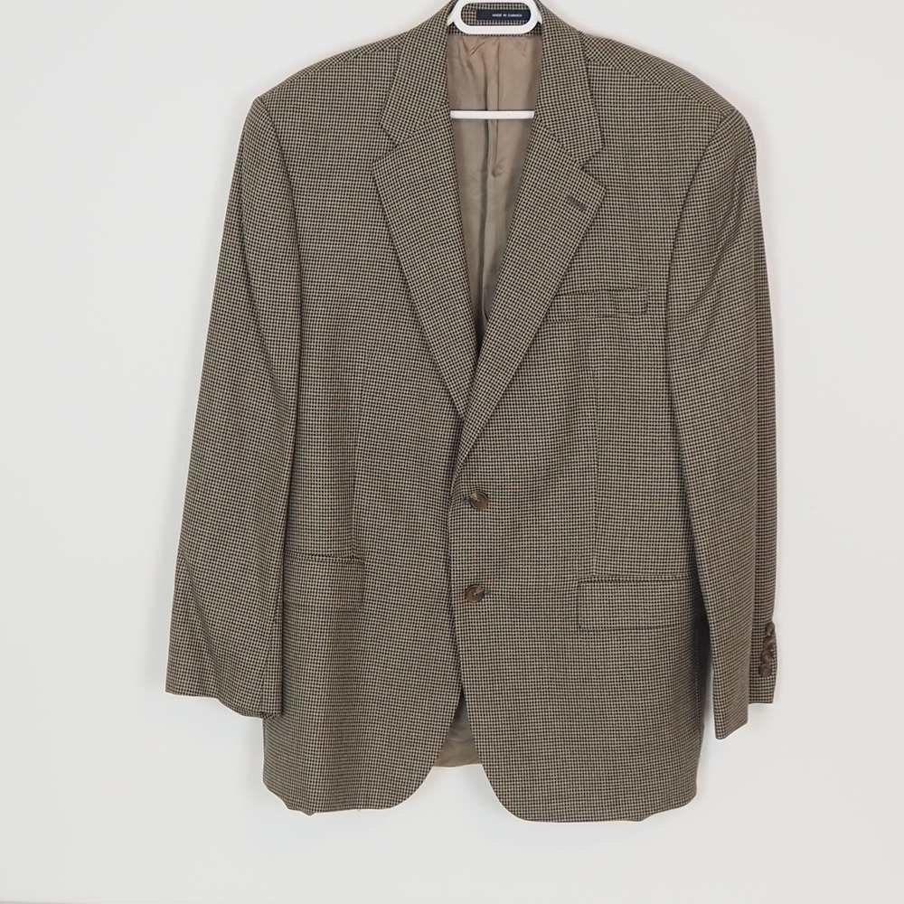 Chaps Ralph Lauren Houndstooth Blazer 44R 2 Button Silk Wool Blend Canada‎ Made